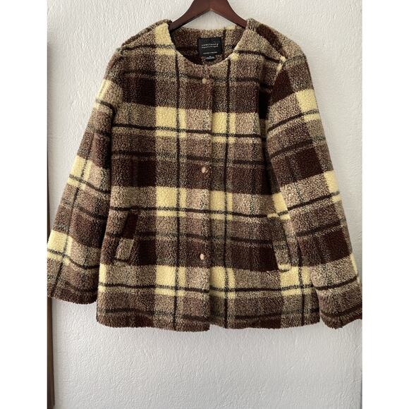 Sanctuary Plaid Snap Button Sherpa Teddy Coat Button Jacket Size Medium - Picture 1 of 8